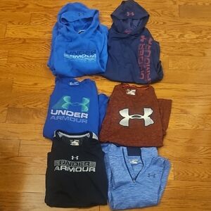 Six Under Armour Kids' Hoodie and Long Sleeved Tees - Blue, Red, Black